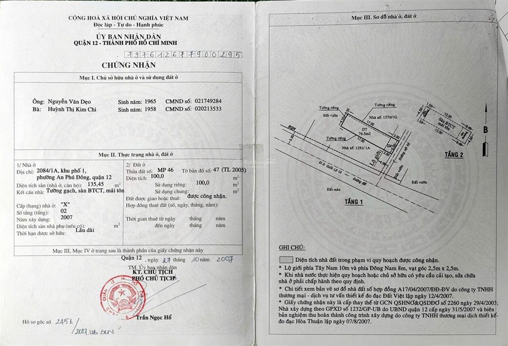 Bán nhà 1 trệt 1 lầu hẻm đường nguyễn thị nhuần, an phú đông, 5 x 20