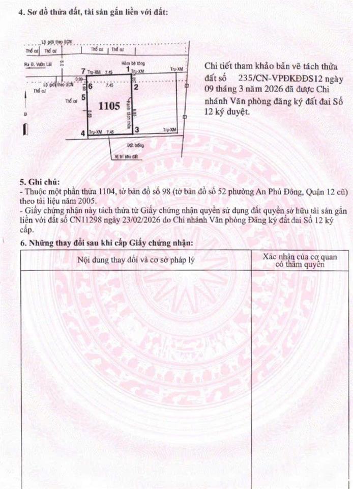 Đất mặt tiền hẻm 175 vườn lài gần sông sài gòn, 7,45 x 10