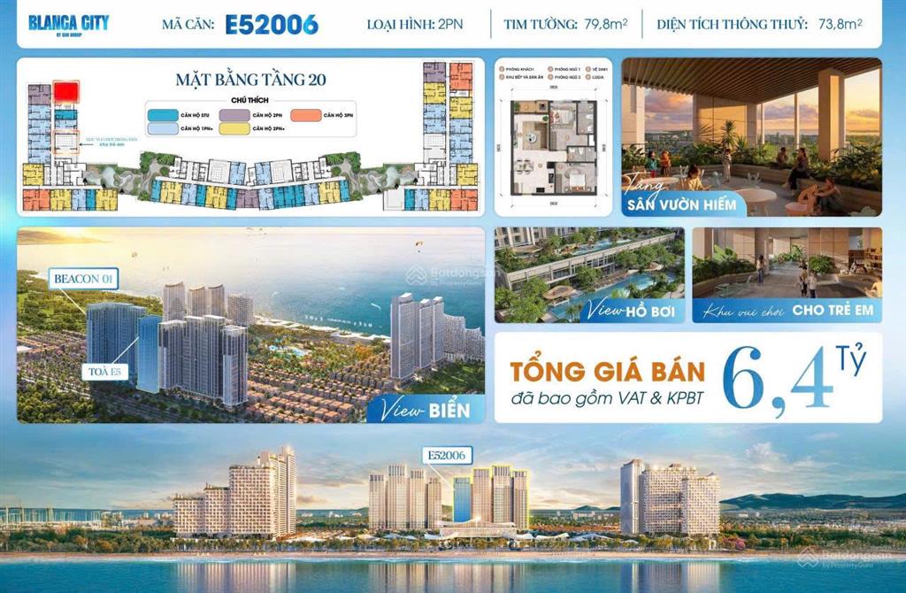 Căn góc 2pn view biển  tầng 20 (ngay tầng tiện ích)  giá tốt tại beacon tower, blanca city