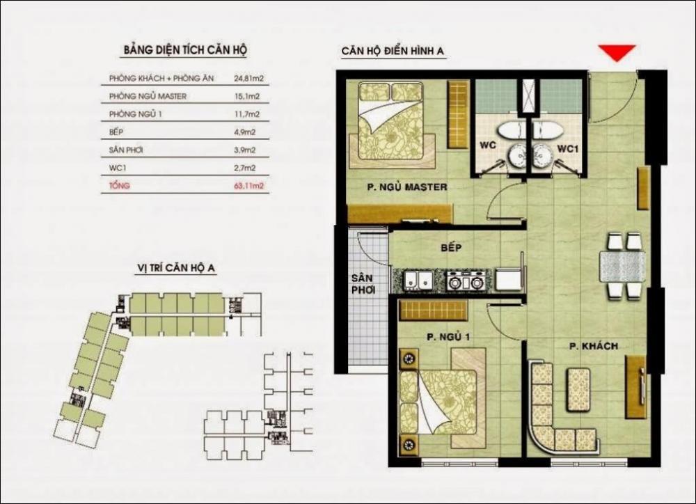 Cho thuê nhanh căn 3 phòng ngủ giá 9,9tr