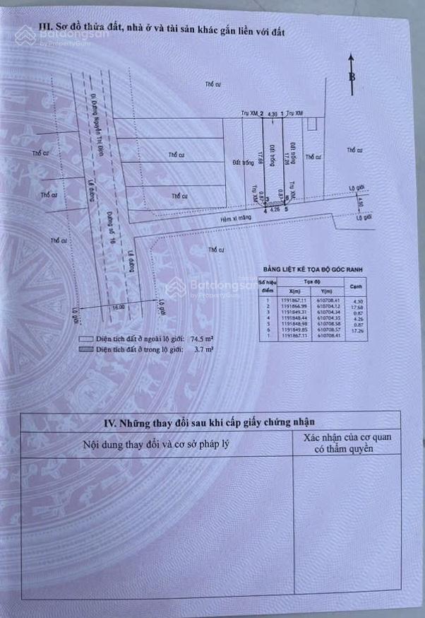 Bán đất 78,2m2 giá 6,5 tỷ phường tml, tp hcm