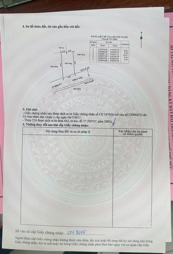 Cần bán lô đất hẻm xe oto đường số 5 phường bình trưng tây q2 cũ.