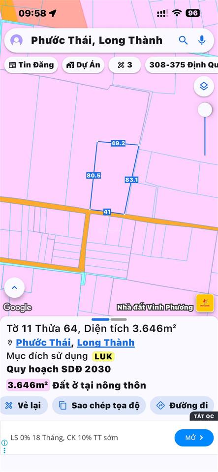 Bán đất kế bên sân bay long thành tại xã phước thái, huyện long thành, giá tốt, 3646 m2, 18,5 tỷ