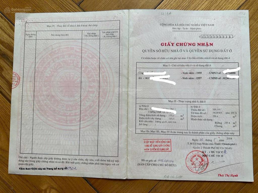 Bán nhà khu trần não p bình an cũ q2, dt 256 m2 giá chỉ 33,5 tỷ, sổ hồng.  0904 357 ***
