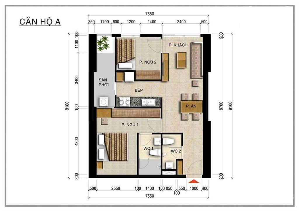 Căn hộ quận 22pn, 2wc, 64m2bán 5,07 tỷ (đã bao gồm phí sang tên)