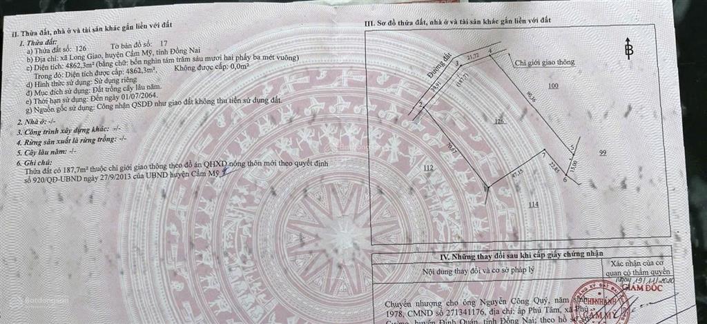 Bán lô đất 4862.3m2 đường bê tông rộng ngay gần huyện cẩm mỹ đồng nai giá cực ngộp 2 tỷ