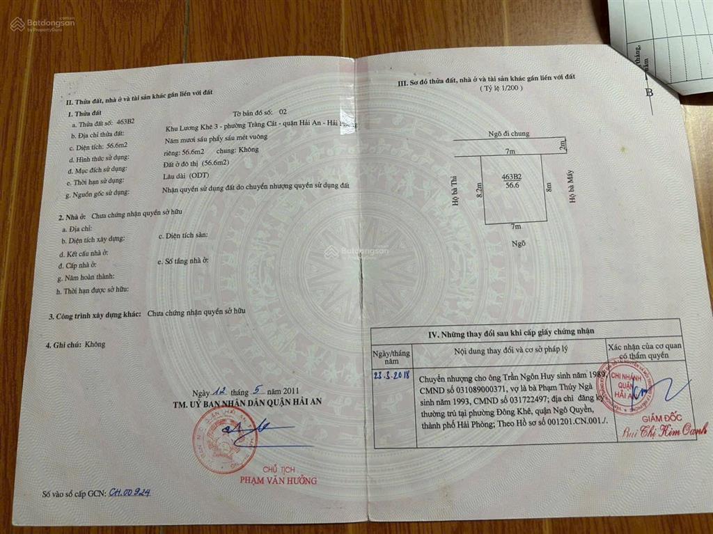 Lô đất ngõ tuyến đầu cát linh tràng cát gần 57m2, chỉ 1,42 tỷ