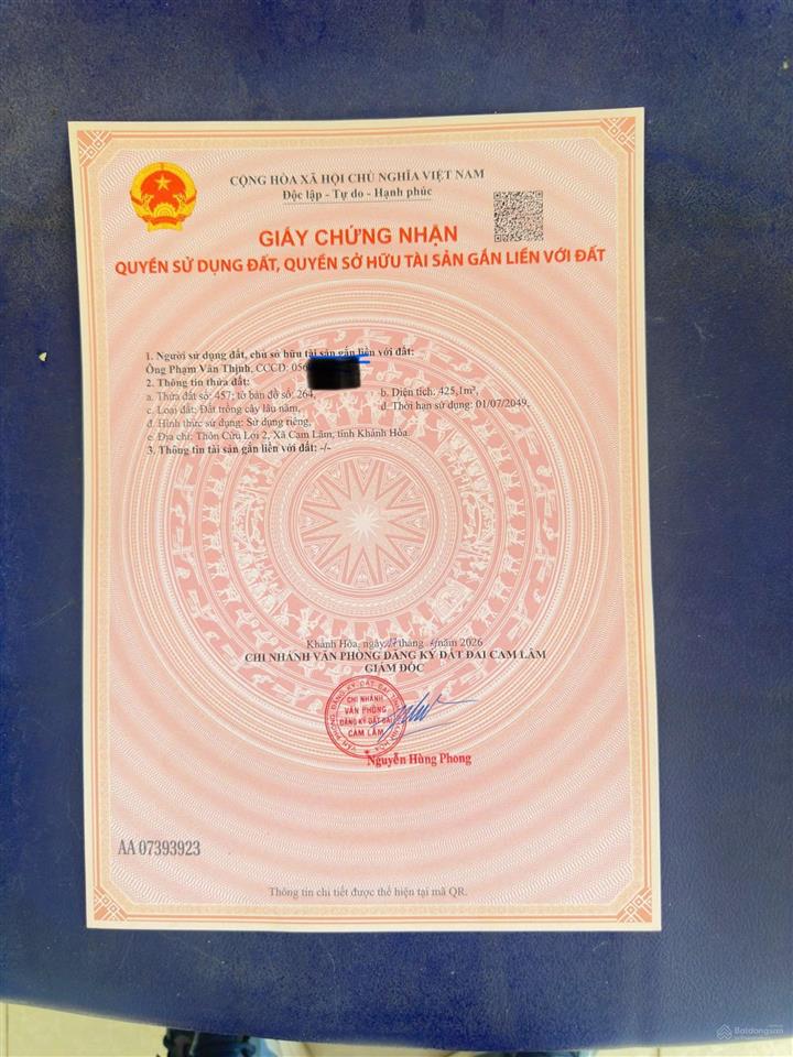 Quá rẻ lô đất đẹp full thổ, khu an toàn cách quốc lộ 100m.  0369 046 *** lợi(zalo)