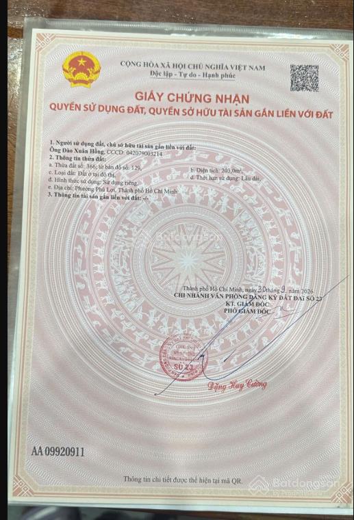 Chủ kẹt tiền cần bán gấp đất tại phường phú lợi