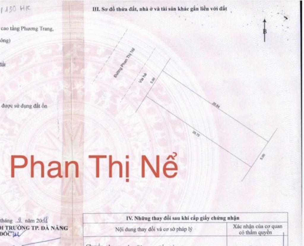 Đất đường 5m5 phan thị nể . trục thông biển nguyễn tất thành. dt 104m2 ngang 5m . hướng tây bắc