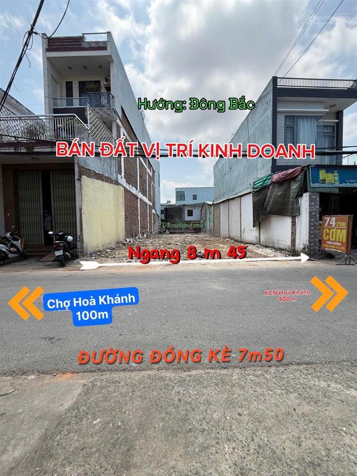 Đất mặt tiền kinh doanh đường đồng kè , ngay chợ hoà khánh . dt 206m2 ngang 8m5 . hướng đông bắc