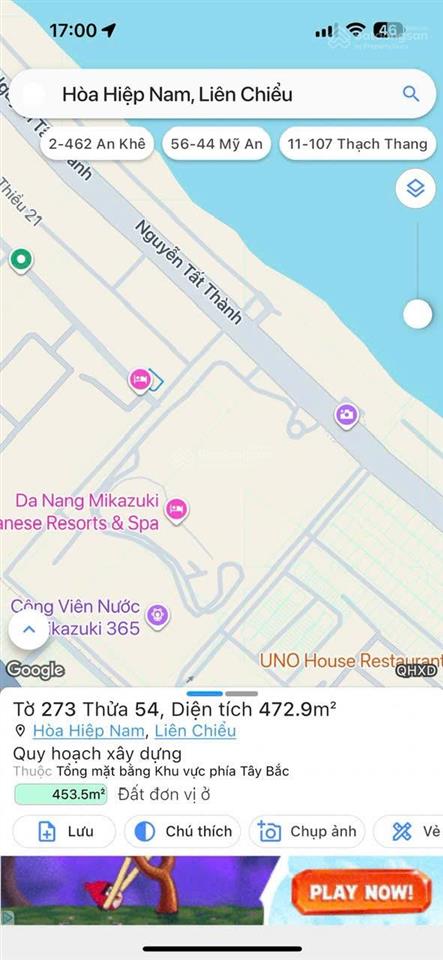 Đất 2 mặt tiền đường 15m xuân thiều, bên mikazuki gần biển nguyễn tất thành. diện tích 473m2