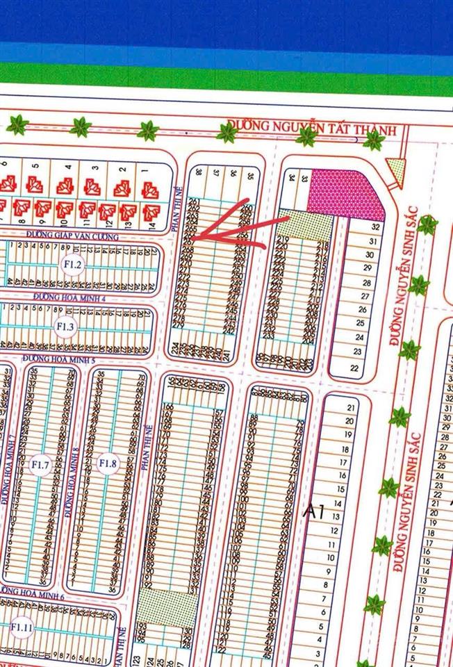 Cặp đất đường 5m5 phan thị nể , cách biển nguyễn tất thành 50m  diện tích 222 ngang 10m ,