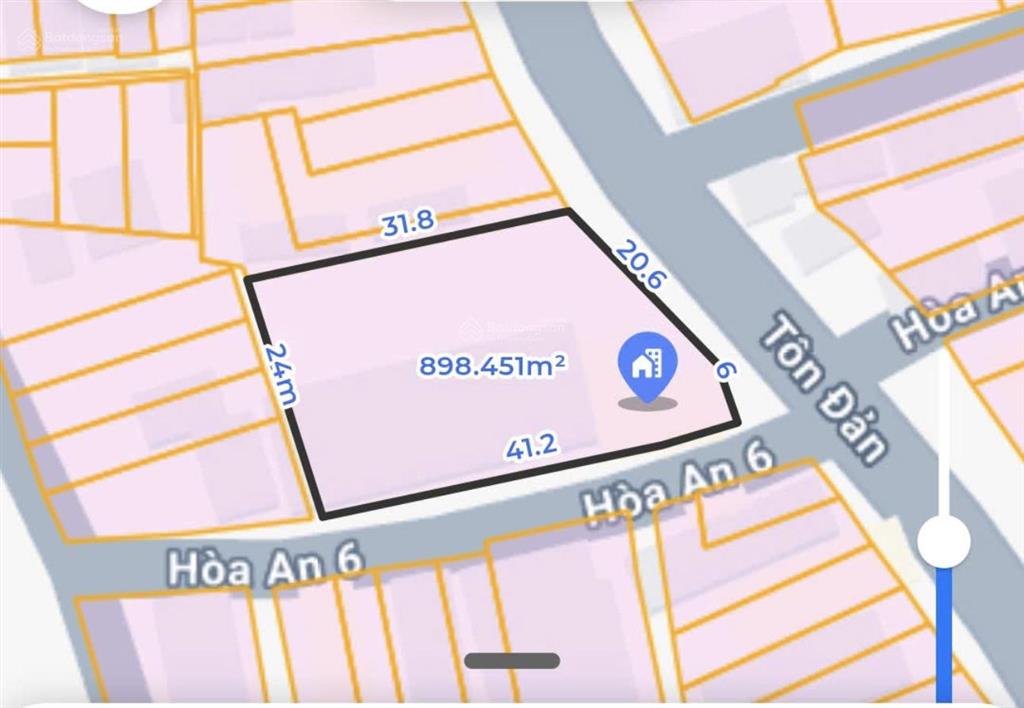 Lô góc 2 mặt tiền tôn đản và hoà an 6  diện tích 900m2 ngang 24m (đất ở 100%). giá 45 tỷ
