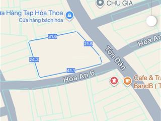 Lô góc 2 mặt tiền tôn đản và hoà an 6  diện tích 900m2 ngang 24m (đất ở 100%). giá 45 tỷ