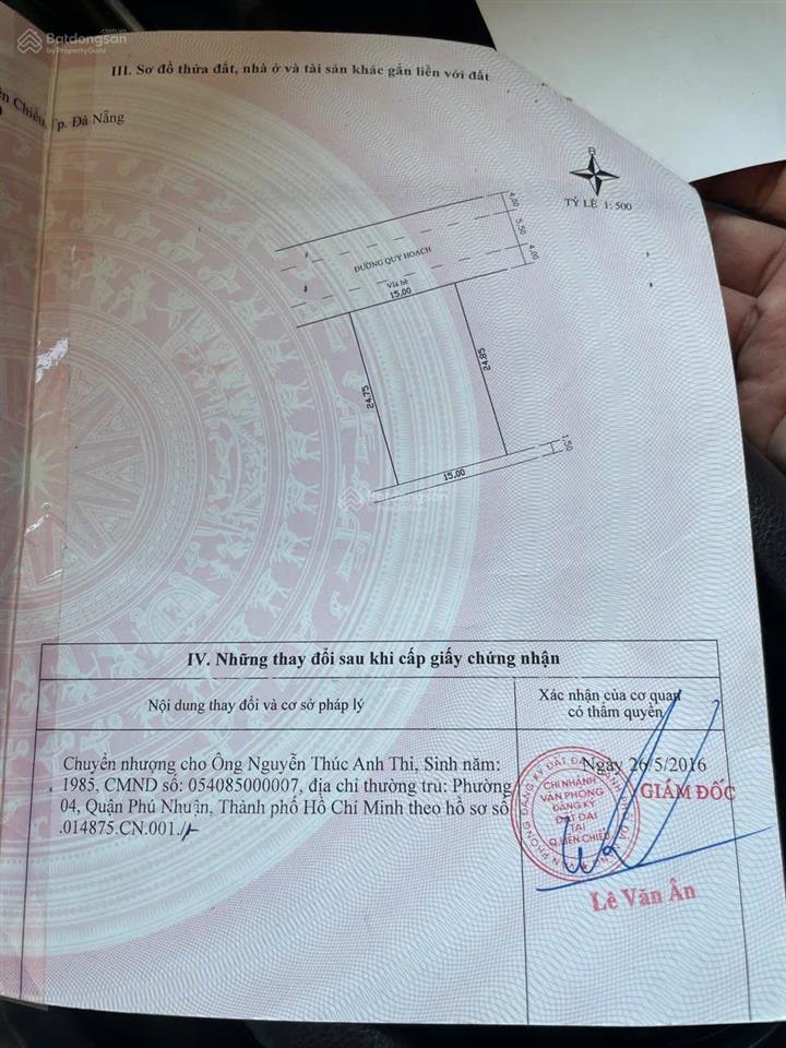 Đất mặt tiền đường xuân thiều, đường 5m5, cách biển nguyễn tất thành 200m. dt 372m2 ngang 15m