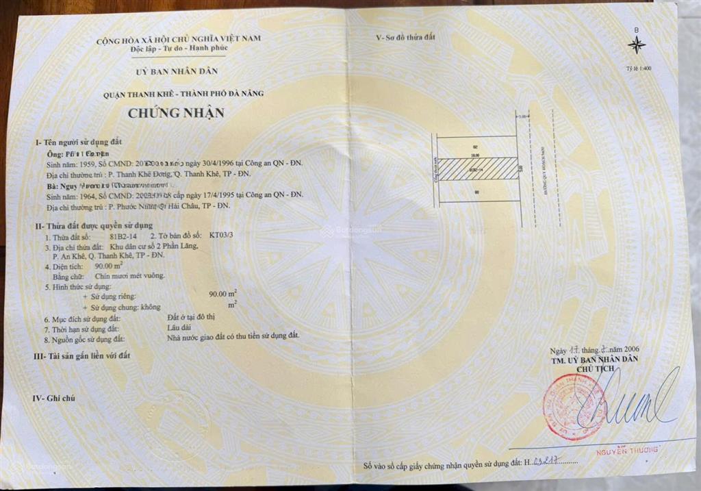 Đất đường nguyễn giản thanh, khu phần lăng, thanh khê, dt 90m (5x18), hướng đông,