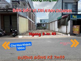 Đất mặt tiền kinh doanh đường đồng kè, ngay chợ hòa khánh. dt 206m2 ngang 8m5. hướng đông bắc