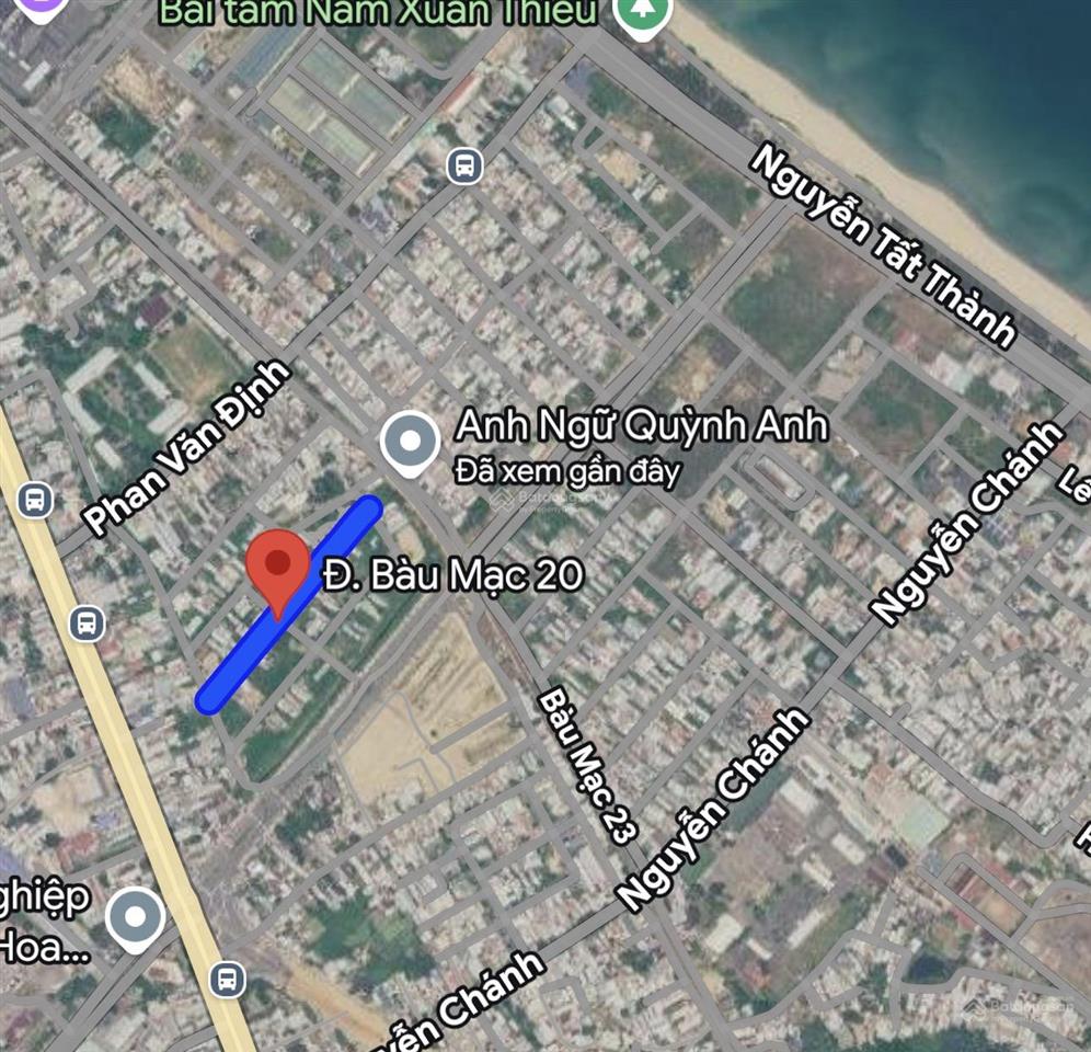 Đất đường 5m5 bàu mạc 20, cách biển nguyễn tất thành 500m. dt 92m2 ngang 5m. hướng tây bắc.