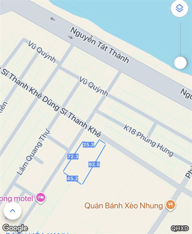Đất đường 10m5 trần anh tông, gần biển nguyễn tất thành. diện tích 3528m2 ngang 72m