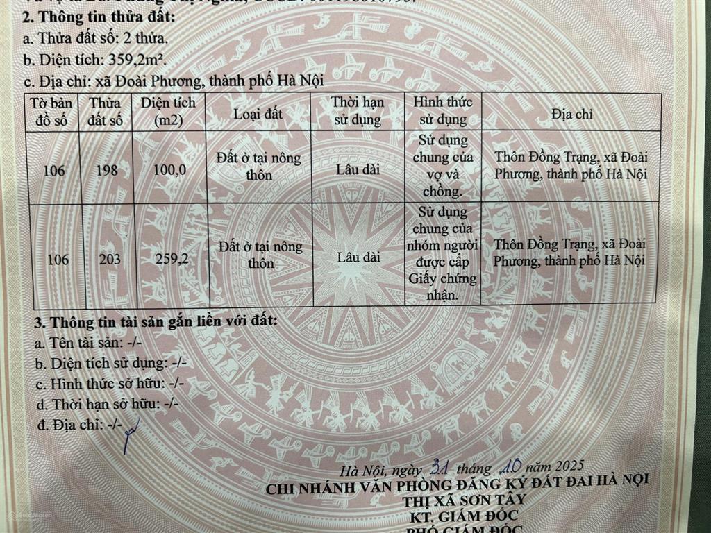 Bán đất nền đồng trạng, 3,2 tỷ, 100m2, pháp lý đầy đủ tại cổ đông, sơn tây, hà nội