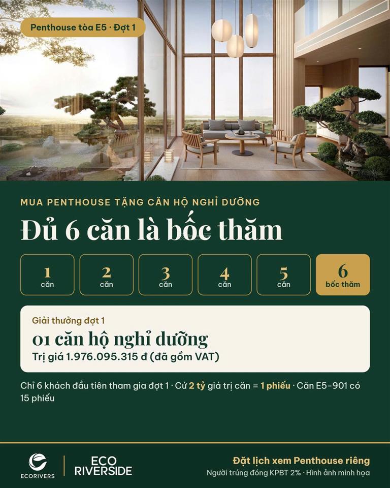 Mua nhà có cơ hội được bốc thăm trúng căn hộ, chiết khấu lên tới 11% ở trung tầng ecoriverside