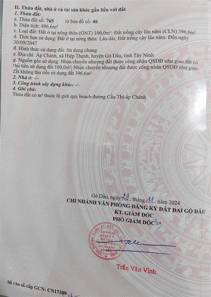 Đất có sẵn nhà 10 x 48m. hiệp thạnh gò dầu tây ninh