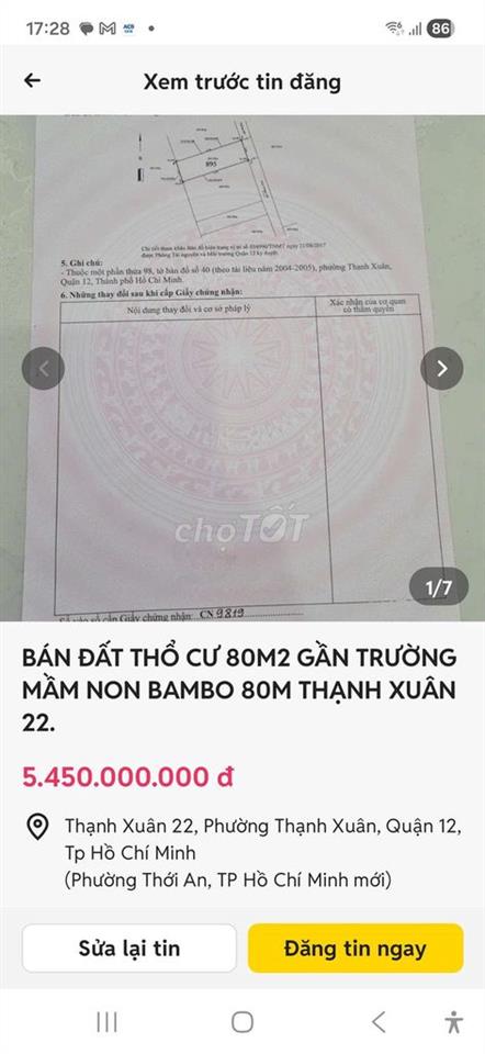 CHÍNH CHỦ CẦN TIỀN BÁN GẤP LÔ ĐẤT ĐƯỜNG TX 22 HẺM XE HƠI