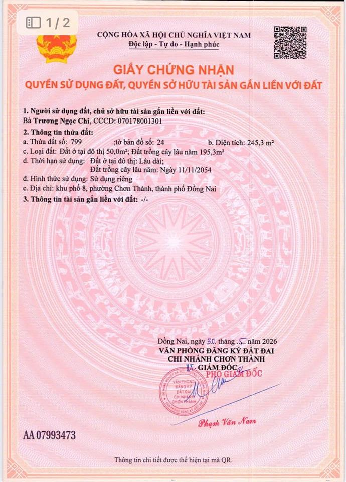 Đất thổ cư đường liên huyện nhựa hoạ mi rộng 4 làn xe ngay trung tâm chơn thành, giá 789triệu/nền