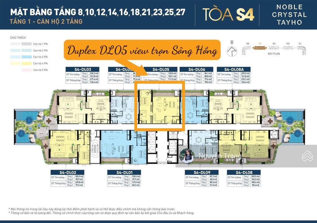 Duplex view sông hồng, cv 65ha 4pn 5wc 265,1m2 ưu đãi miễn lãi 24t, ân hạn gốc 48t noble tây hồ