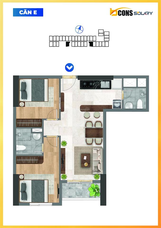 Bán căn hộ 2pn 2wc 63m2 bcons solary giá hđ 2,096 tỷ, bao sang tên
