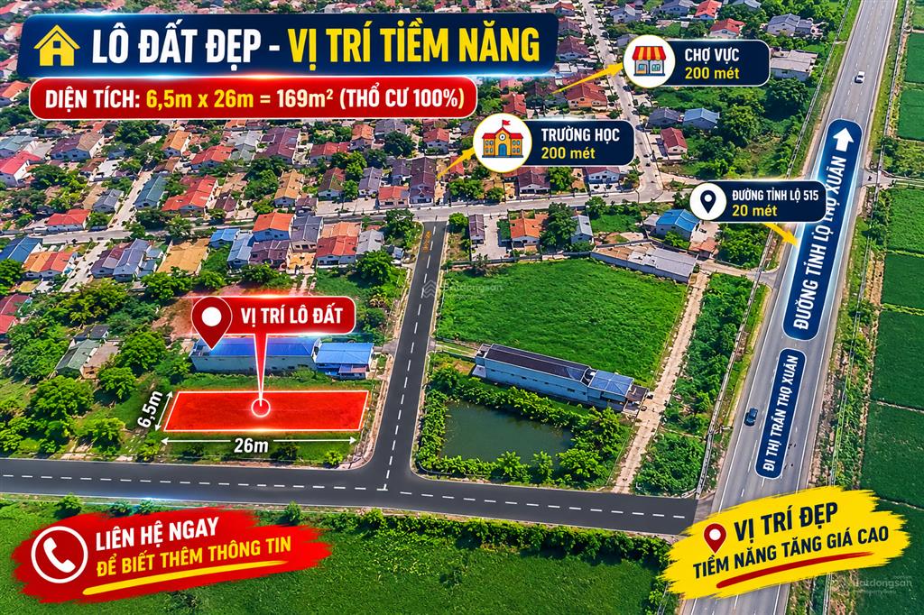 Lô đất rộng tại thọ xuân giá chỉ 5 triệu/ mét vuông  cách tỉnh lộ 515 20 mét
