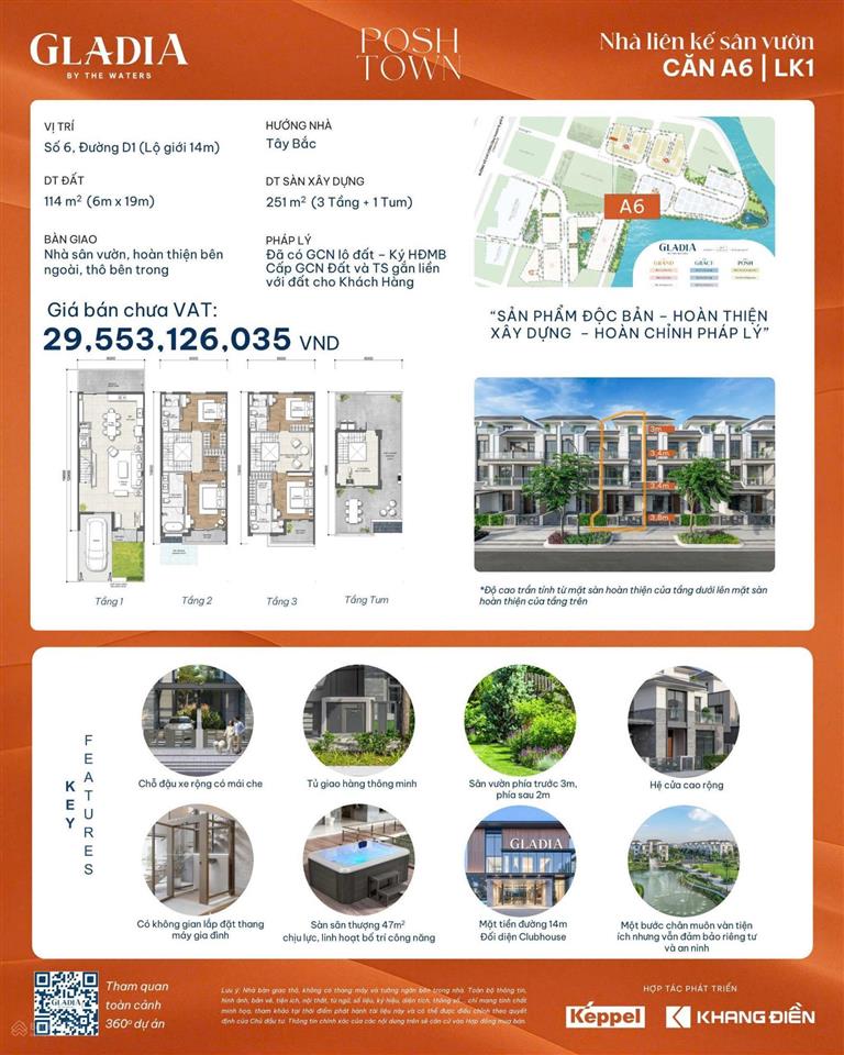 Gladia căn nhà phố hiếm 114 m2 đối diện công viên và clubhouse, đã có sổ hồng, mua trực tiếp cđt