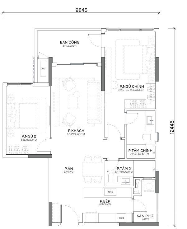 Orchard collection 2pn view hồ bơi nội khu thiết kế phòng ngủ thông ban công 5,8 tỷ