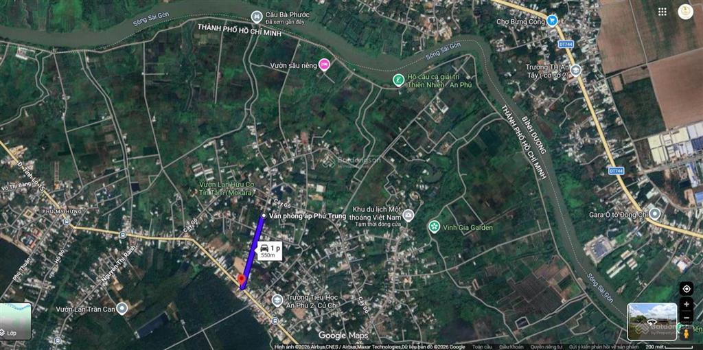 Đất củ chi! bán lô đất mt đường nhựa nguyễn thị chiếu, dt 576,5m2, có 188m2 thổ, xã an phú (cũ)