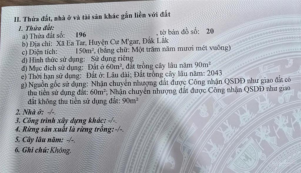 Đất thổ cư chính chủ ea tar, cư m'gar 150m² sổ riêng, giá chỉ 220 triệu