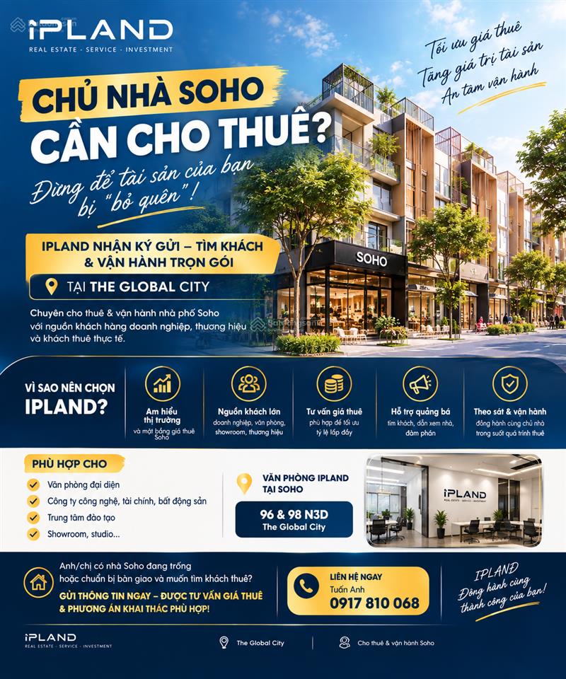 Chủ nhà soho cần cho thuê? ipland nhận ký gửi tìm khách và vận hành trọn gói tại the global city