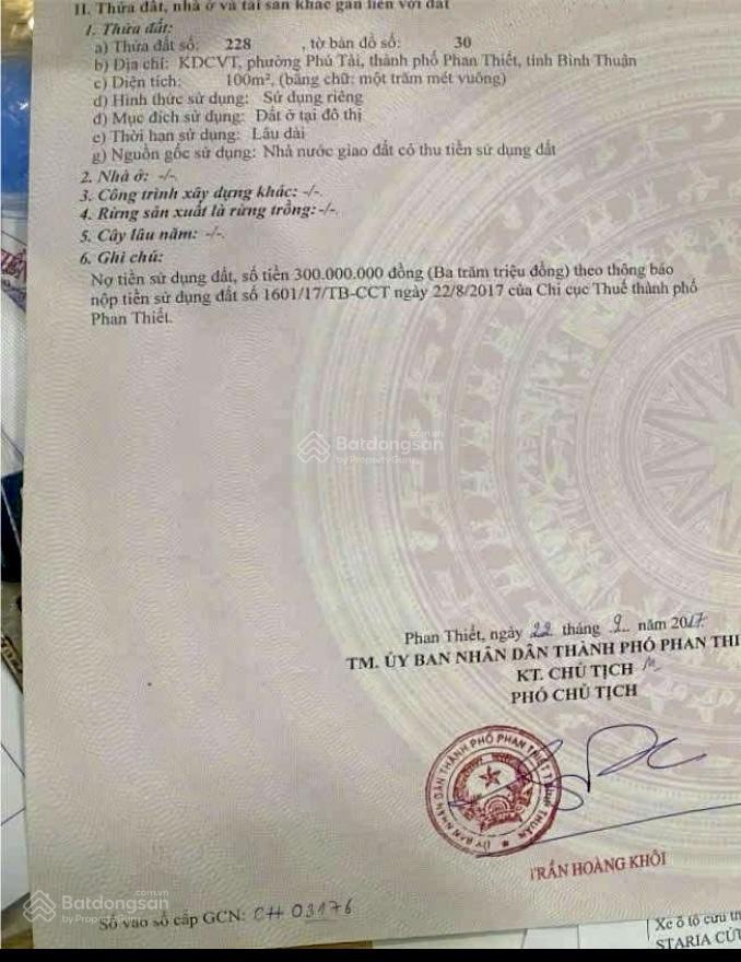 Chính chủ cần bán lô đất thổ cư phan thiết 1 tỷ 7 (bank cho vay 1t5)