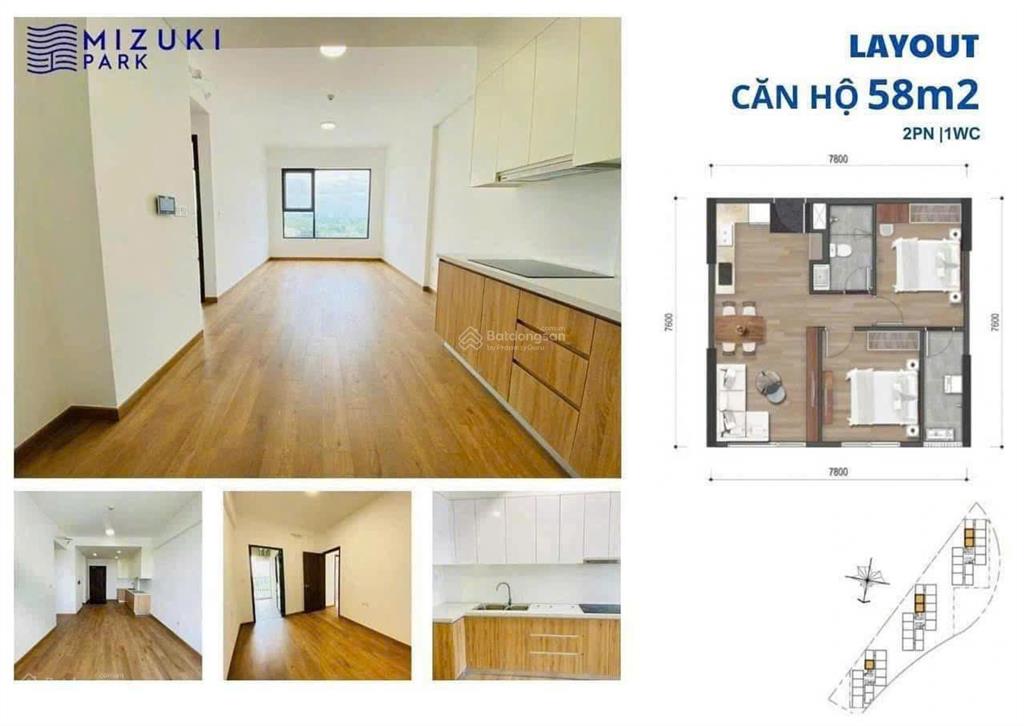 Cho thuê căn hộ 2pn + 1wc 58m2 tòa mp6 mizuki park nhật bản, tiện ích resort 5 sao