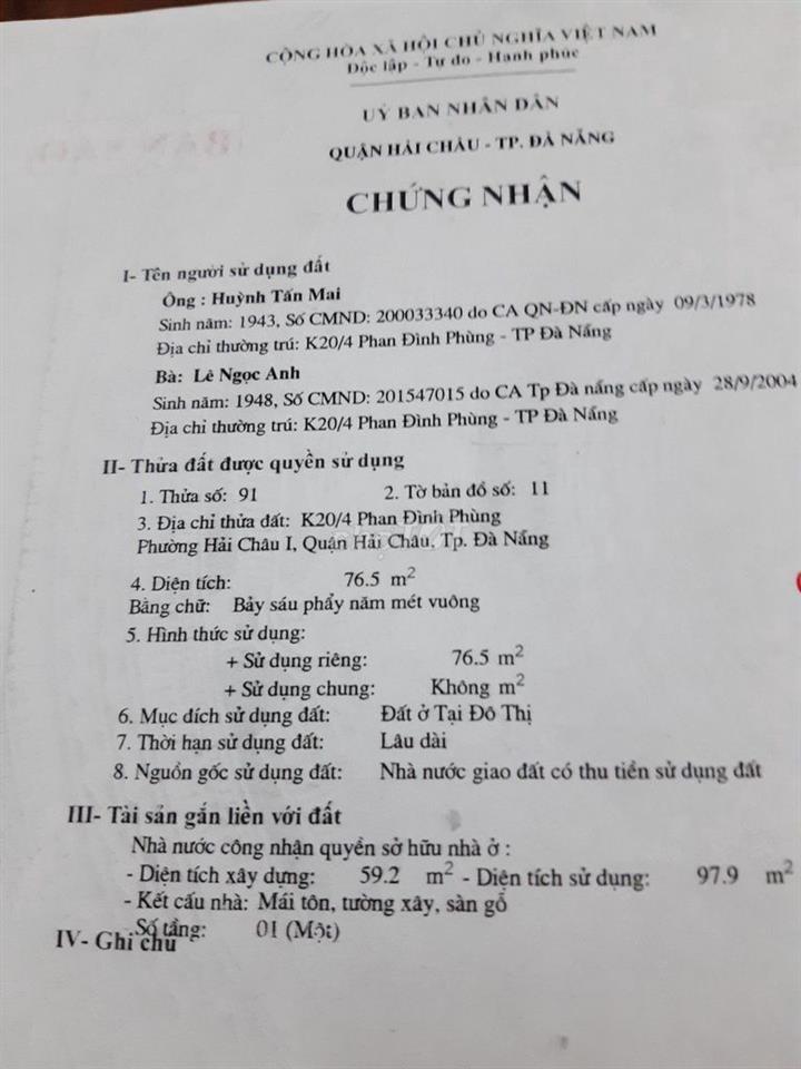 Bán nhà trung tâm Hải Châu 1, Đà Nẵng 
