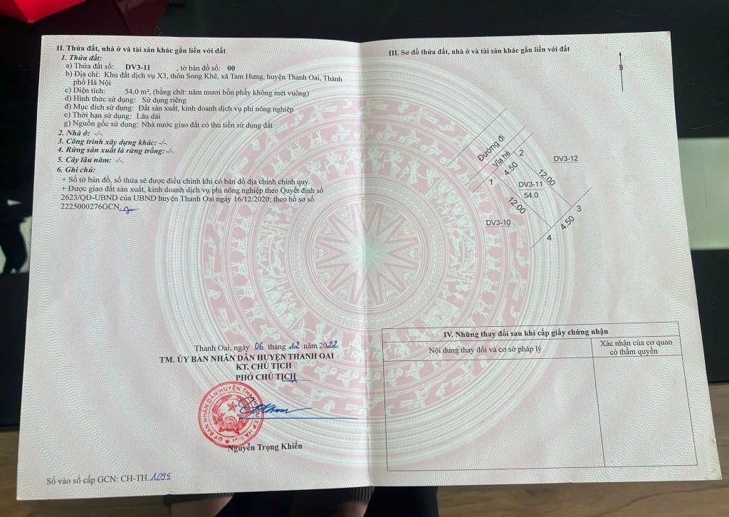 Bán đất DV Song Khê Tam Hưng 54m2, ở hay Kinh Doanh đều được, Giá Đầu Tư