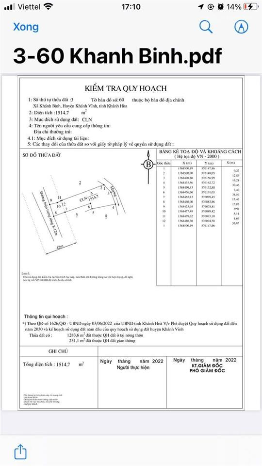 Mặt tiền tỉnh lộ 8  khánh bình  khánh vĩnh 1.514,7m2 giá 1tỷ498