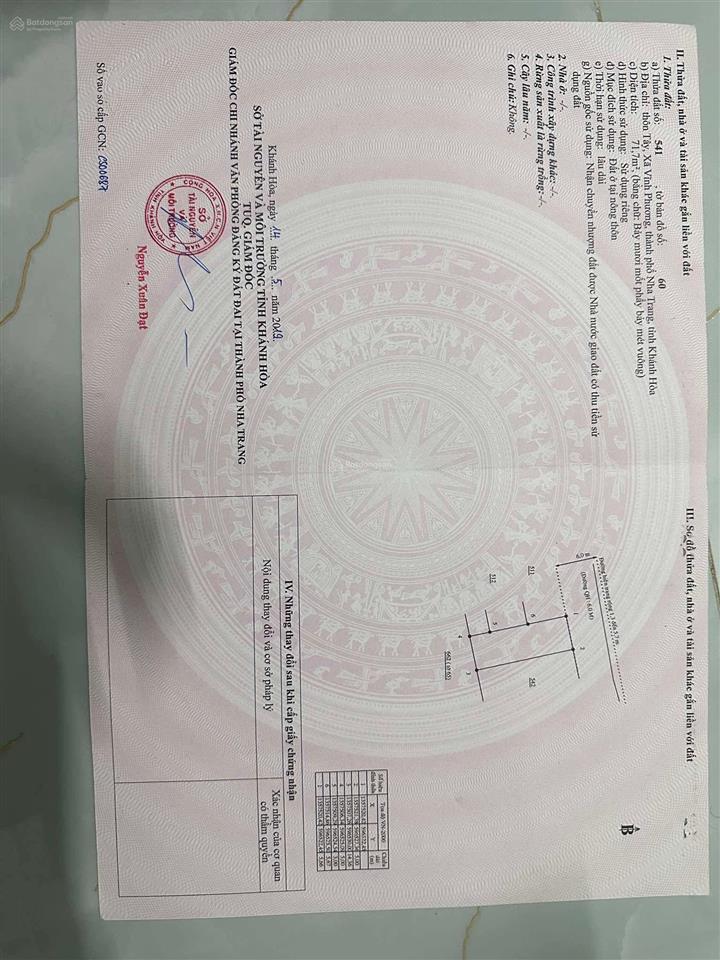 Bán đất thôn tây vĩnh phương 995tr  71m2 full thổ cư