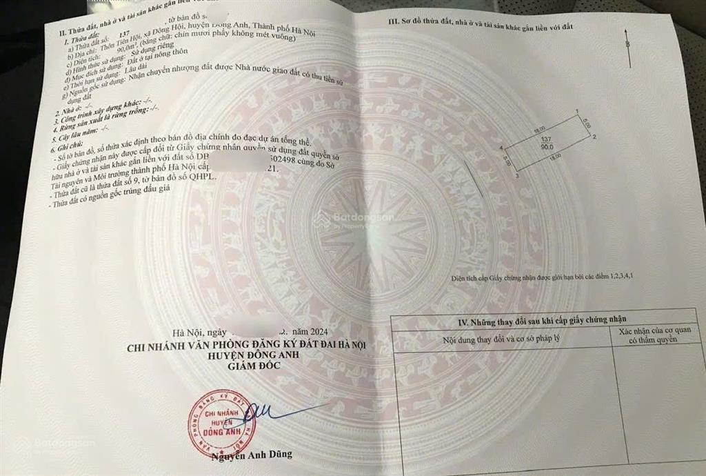 Cần bán 90m2 mt 5m tại đấu giá thôn tiên hội, xã đông hội. đường trải nhựa 7,5m thông thoáng