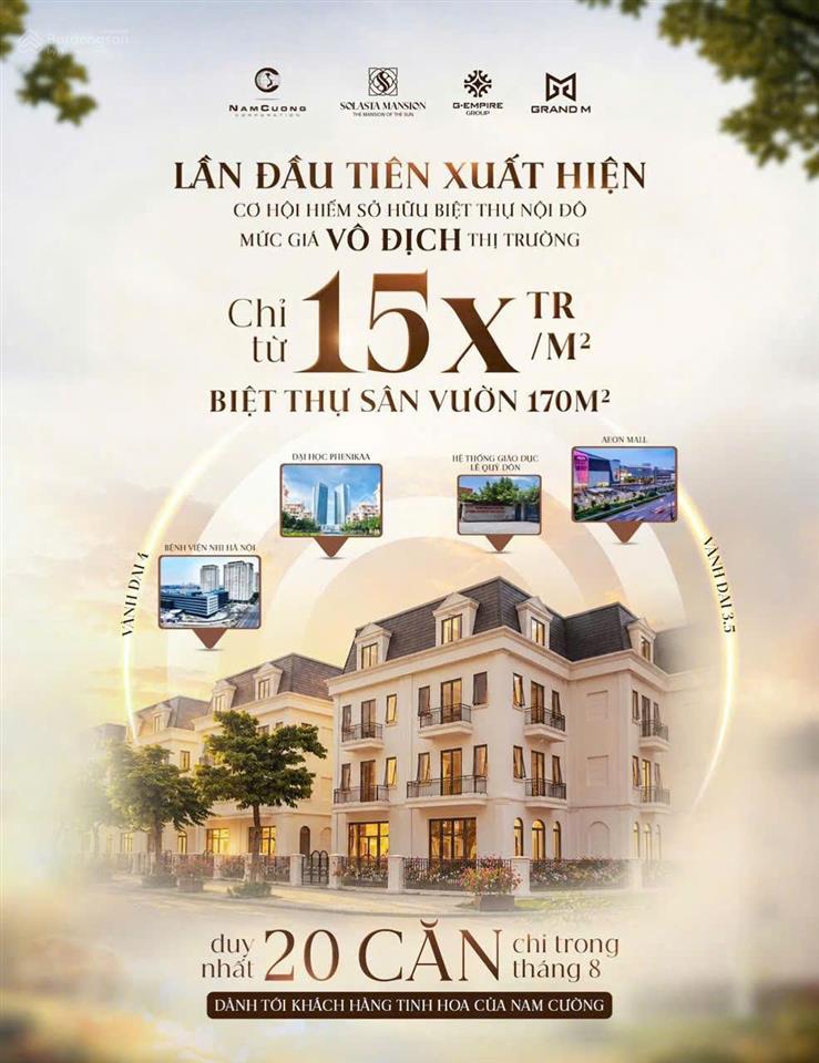 Biệt thự nam cường dương nội 2 giá chỉ từ 150tr/m2 giá tốt khu vực
