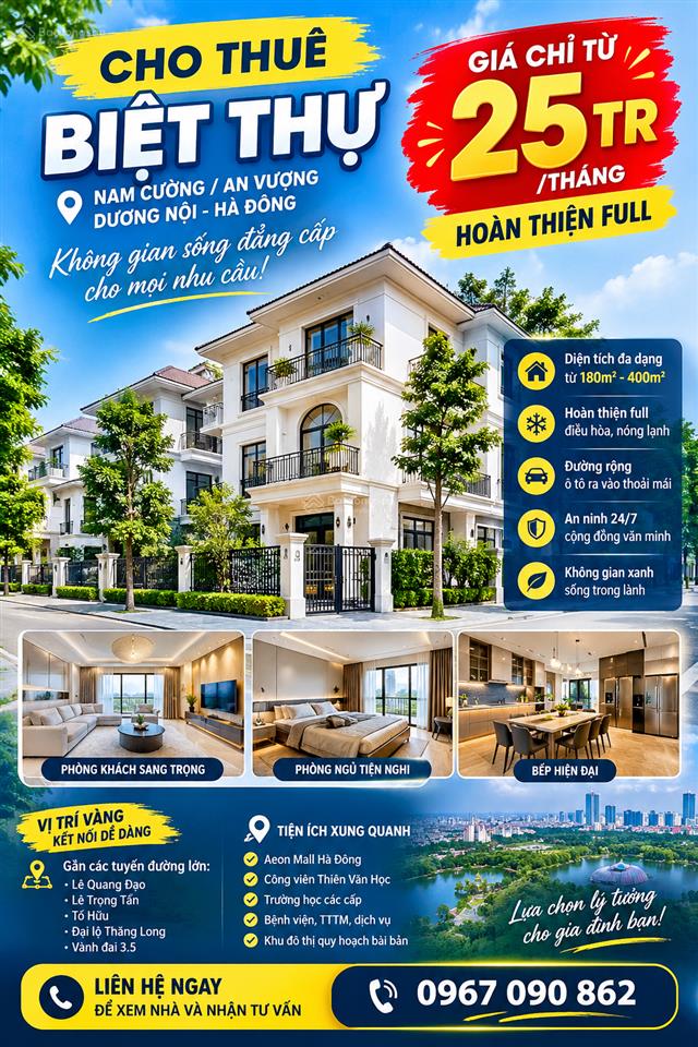 An vượng villa, tố hữu, 25 triệu, 190m2, bao đẹp, view đẹp