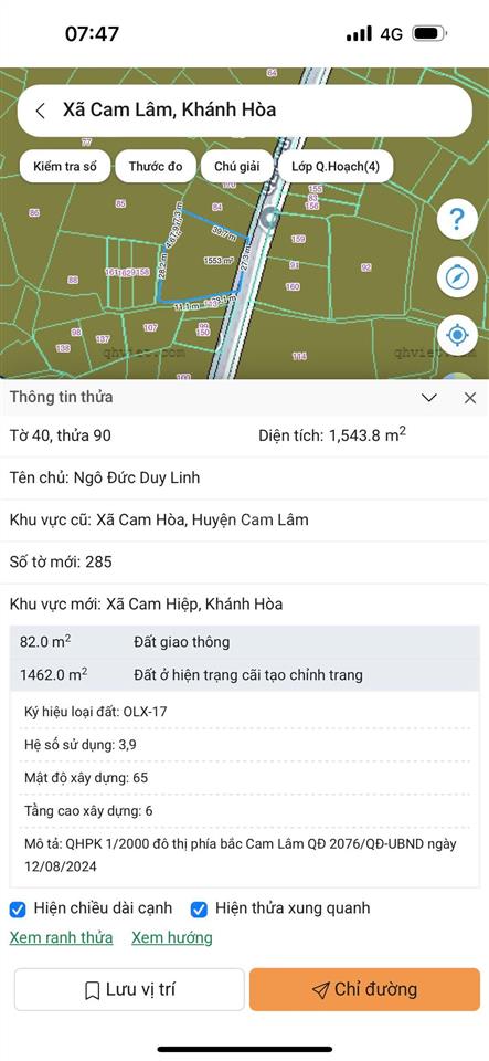 Bán lô đất thổ cư 1462m2 3 mặt tiền tại cam hoà gần đầm thuỷ triều