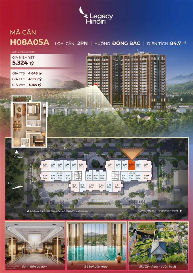 Quỹ căn 78m2 hiếm và 84m2 tầng đẹp nhất tại dự án legacy hinoiri hoà lạc