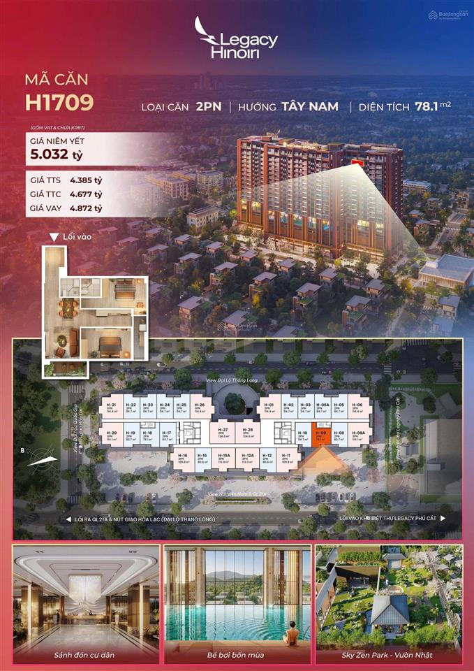 Quỹ căn 78m2 hiếm và 84m2 tầng đẹp nhất tại dự án legacy hinoiri hoà lạc