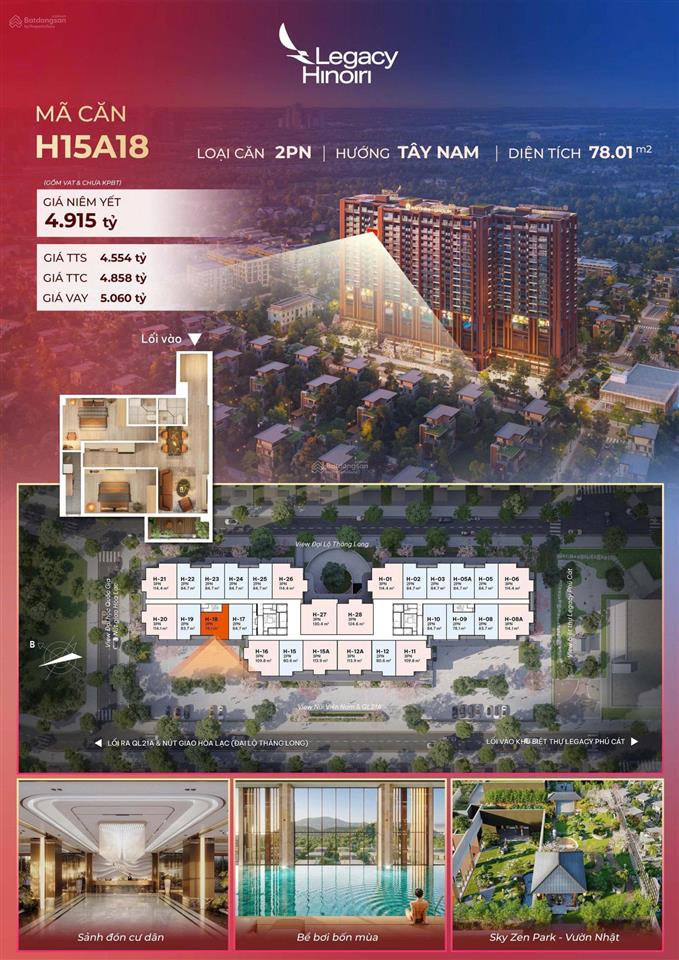 Quỹ căn 78m2 hiếm và 84m2 tầng đẹp nhất tại dự án legacy hinoiri hoà lạc